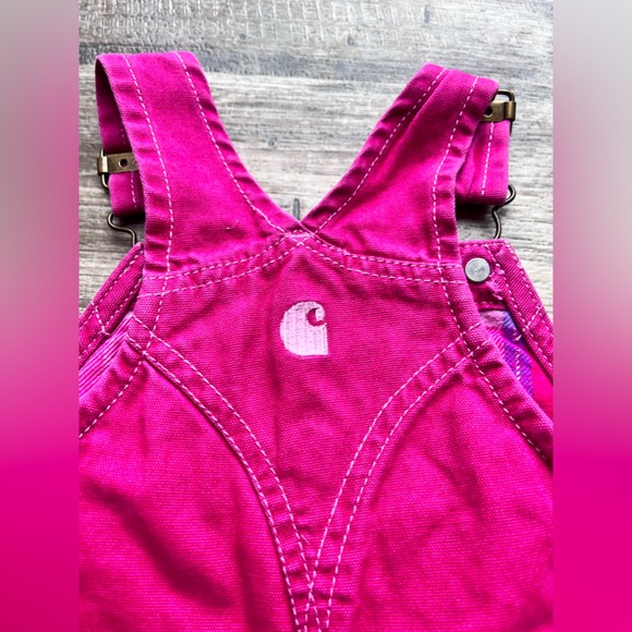 Y2K VTG pink Carhartt Embroidered denim overalls w/ pink plaid flannel lining - Picture 10 of 11